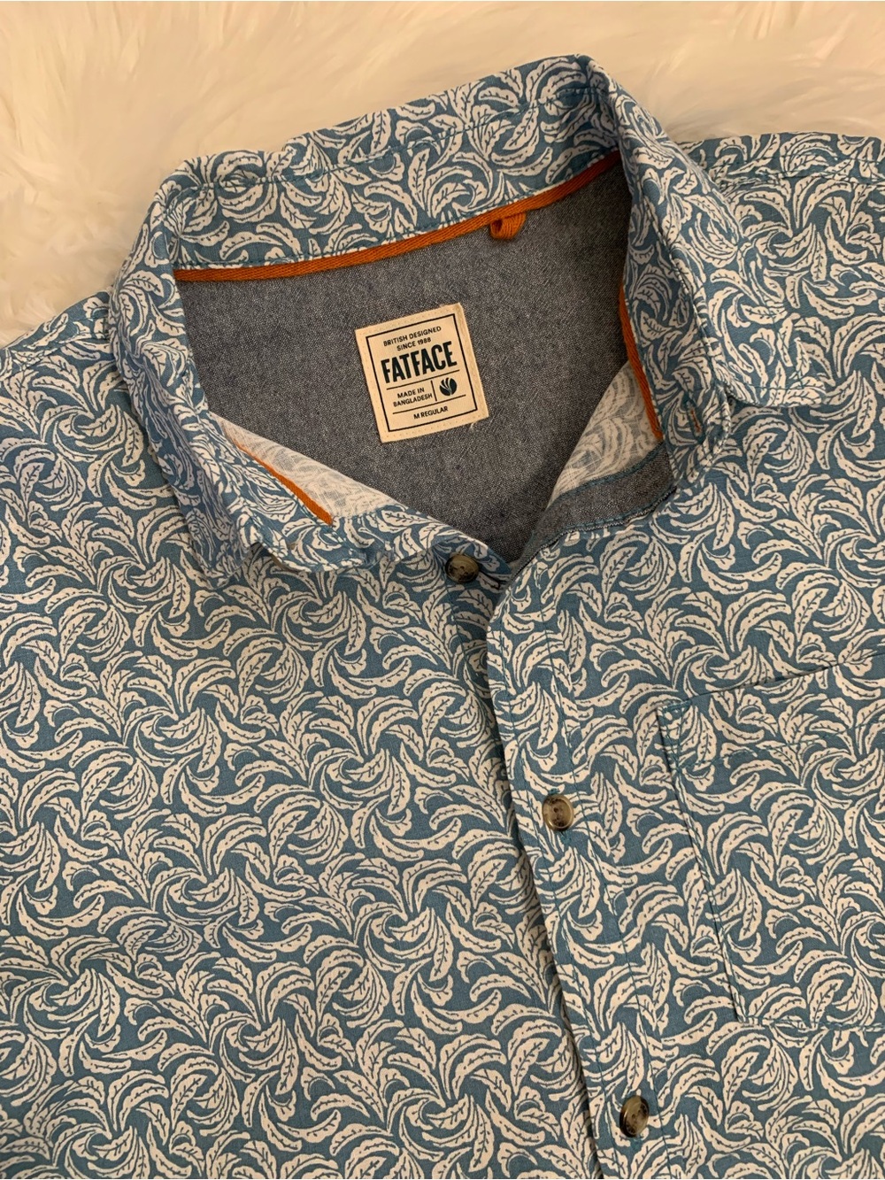 Fat Face NWOT Medium Regular 100% Cotton Short Sleeve Button Front Shirt Blue